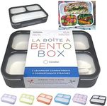 Bento Lunch Box For Adults, Kids | Leakproof Meal Prep Portion Control Boxes Japanese Style for Boys Teens 3 Compartment Slim Container For Work, School | Eco-friendly Divided Containers, Grey - Black