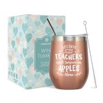 CARAKNOTS Teacher Tumbler Teacher Gifts Teacher Appreciated Gifts Funny Birthday Gifts for Teacher Wine Tumbler Thank You Gifts Stainless Steel Travel Coffee Tumbler with Straw Rose Gold