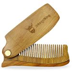 Sandalwood Beard Comb and Case - Pocket Sized Wooden Beard & Mustache Comb with Fine & Coarse Teeth - Perfect for Use with Balms and Oils - Striking Viking (Folding Comb)