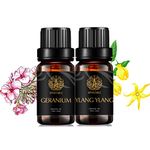 Aromatherapy Ylang Ylang Essential Oil Set for Diffuser, 100% Pure Geranium Essential Oil Kit for Humidifier, 2x10ml Therapeutic Grade Geranium Essential Oils Set - Ylang Ylang Geranium Oils for Home