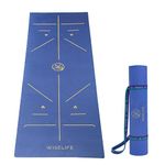 WiseLife TRU Alignment Yoga Mat + Sleek Yoga Strap for Men and Women (ProBalance TPE Material 6mm Extra Thick Extra Long Extra Wide) (Midnight Blue)