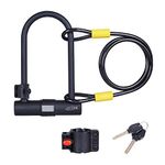 Tech Traders Bike U Lock with Double Loop Cable,Heavy Duty Bike U-Lock, 15mm Shackle and 10mm x1.35m Cable with Mounting Bracket For All kid of bikes-2Keys