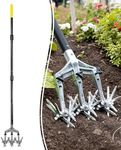 Colwelt Rotary Cultivator Garden Tool 61’’, Hand Tiller Garden Tool with Detachable Aluminum Tines, Cultivators for Gardening Soil or Reseeding Grass, Manual Cultivators & Tillers for Flowers Beds