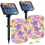 2 Pack Solar String Lights Outdoor, Total 300LED 98FT Solar Fairy Lights Waterproof 8 Modes Copper Wire Solar Powered String Lights for Outdoor Patio Garden Wedding Trees Party Xmas Decor-Multicolor