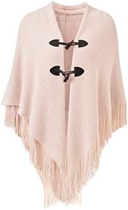 Ferand Poncho de Frente Abierto para Mujer, Chal Holgado con Flecos para Otoño Invierno - talla única - Rosa
