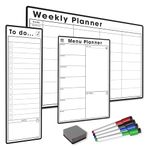 TMS Magnetic Meal Planner Bundle | Whiteboard Planner Set (5 Pack) | A4 and A3 Weekly Planner with 4 Dry Wipe Pens and Eraser