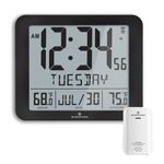 Marathon Slim Atomic Wall Clock with Indoor/Outdoor Temperature, Full Calendar and Large Display - Batteries Included - CL030027-FD-BK (Black)