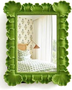 TEIPAI Unique Mirror Wall Decor with Resin Leaf Frame and Soft Velvet Touch for Bedroom Aesthetic, 14x12 Decorative Hanging Mirror Art Gift for Wedding Birthday Housewarming Christmas (Lawn Green)