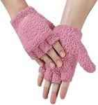 Achiou Warm Fingerless Gloves for Women Men, Convertible Winter Fingerless Mittens with Flip-top Cover Knitted Wool Fabric