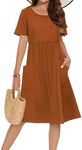 Zeagoo Womens Sun Dresses Summer Casual T Shirt Dress Short Sleeve Dress Cotton Dress Linen Shift Dress Flowy Beach Sundress,Brown,S