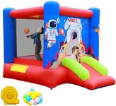 WELLFUNTIME Inflatable Bounce House Jumping Castle Slide with Blower, Kids Bouncer with Basketball Rim, 110x82.5x72.8 Inch Bouncy Castle