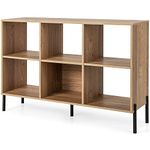 SILKYDRY 6 Cube Bookcase, 47" Long Bookshelf with 5 Metal Legs, Adjustable Shelves, Wood Cubical Storage Shelf, 31.5" Tall Freestanding Open Shelf Bookcase for Home Office Kids Room (Natural)