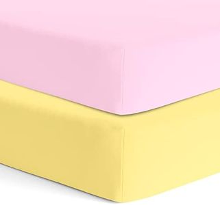 TWC Lenzuolo per culla [materasso non incluso] Puro cotone biologico 140x70x20 cm - Morbida e liscia mussola per neonati e bambini - Rosa solido+giallo, Set di 2