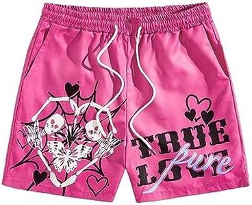 WDIRARA Men's Graphic Print Colorblock Drawstring Waist Active Pocket Shorts Hot Pink XXL