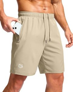 G Gradual Men's Athletic Running Shorts with Zipper Pockets Quick Dry 7"/ 5"/ 9" Workout Gym Shorts for Basketball Hiking(Khaki,7XL)