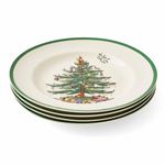 Spode Christmas Tree 10.5" Dinner Plate (Set of 4) - Festive Holiday Stoneware Plate with Christmas Tree & Green Borders, Microwave, Dishwasher, Freezer, Oven Safe - Collectible Holiday Tableware