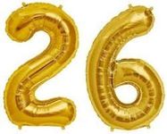 Moon Premium Gold Foil 26 Number Balloon (16 inches) | Celebration | Birthday Party | Anniversary | Occasion | Decoration | Colour - Golden (Number 26)