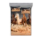 Ambesonne Horse Fitted Sheet & Pillow Sham Set, Equine Themed Animals Galloping in The Sand Running Horses Pattern, Decorative Printed 3 Piece Bedding Decor Set, King, Brown Charcoal