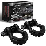 AUTMATCH D Ring Shackle 3/4" Shackles (2 Pack) 41,887Ibs Break Strength with 7/8" Screw Pin and Shackle Isolator Washers Kit for Tow Strap Winch Off Road Vehicle Recovery, Matte Black