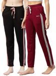 BLINKIN Cotton Stribed Pyjamas for Women|Lowers for women With 2 Side Pockets : Ideal For Night Wear & Comfort wear - The Ultimate Relaxed Fit Track Pants For Women (Combo-608,Black|Maroon,Size_M)