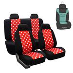 FH GROUP Polka Dot Flat Cloth Full Set Seat Covers with Gift - Universal Fit for Cars Trucks and SUVs (RED/Black)