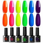 UR SUGAR Neon Gel Nail Polish, 6 Colours Halloween Hot Pink Neon Orange Yellow Green Blue Purple Colours Gel Polish Kit Soak Off Fluorescent Gel Nail Varnish Set for Home DIY Manicure Gifts for Women