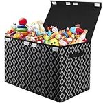 Toy Chest Box Organizer Bins for Boys Girls, Kids Large Collapsible Storage Box Container Sturdy with Fabric Flip-Top Lid & Handles for Clothes, Blanket, Nursery, Playroom, Bedroom, (Black)