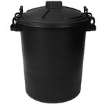 CrazyGadget® Large Black Plastic Dustbin Garden Storage Unit Bin Clip On Locking Lid Heavy Duty - for Rubbish Waste Animal Feed etc. (50 Litre)