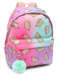 Pusheen Backpack For Adults Teens Kids | Pink Blue Purple Ombre Rucksack With Pom Pom Keyring | Tabby Cat 16” Bag Adjustable Straps One Size