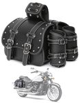 QJBOMTO High-density Leather Motorcycle Saddlebags-Throw Over Saddle bags Panniers Side Bags with cup holder,Waterproof,Side Tool Bag,Storage Tool Bag for Motorbike,Universal,1Pair, M (Black2)