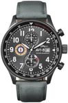 AVI-8 Mens 42mm Hawker Hurricane Classic Chronograph Pilot Japanese Quartz Watch with Leather Strap AV-4011, Military Green, Classic Chronograph