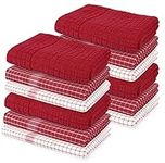 Weave Essentials 12pc Kitchen Towel - 4 Hand Towel 50x50cm & 3 Tea Towel 50x70cm, 100% Ring Spun Cotton Dish Cloth with Hanging Loop, Premium Highly Absorbent Soft Kitchen Towel Set | Flame Red