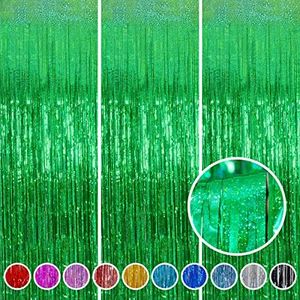 St Patrick’s Day Green Fringe Curtain Backdrop 3 Pack 3.2 x 8.2 ft Foil Party Decorations for Birthday, Baby Shower & Graduation – Melsan
