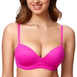 DOBREVA Women's Push Up Bra Plunge Wireless Comfortable T Shirt Padded Bras Glitter Pink 38DD