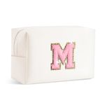 Birthday Gifts for Girls - Travel Makeup Bag Chenille Letter Pouch Cosmetic Bag Make Up Bag Makeup Travel Organizer Monogrammed Makeup Bag, Bridesmaid Gifts for Women, Cute Stuff for Girls (Letter M)