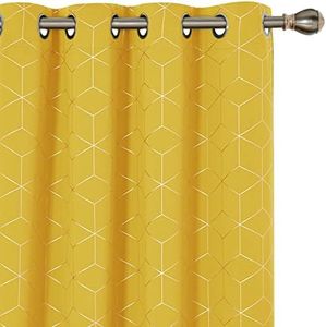 Deconovo Noise Reduction Curtains, Eyelet Blackout Curtains, Gold Diamond Printed Thermal Insulated Curtains for Bedroom, 66 x 54 Inch(Width x Length), Mellow Yellow, One Pair