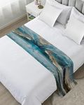 ZFUNCING Abstract Mottled Turquoise Green Gray Art Bed Runners for Bedroom Hotel,Decorative Bedding Scarf Retro Painting Bed End Blanket Bedding Runner Scarves for California King Size Bed,102x20in