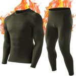 Roadbox Thermal Underwear for Men - Fleece Lined Long Johns Base Layer Sports Long Sleeve Compression Tops and Bottom Set