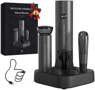 CIRCLE JOY Rechargeable Electric Wine Opener Set 7-in-1 Aluminum Alloy Wine Gift Set with Electric Corkscrew, Foil Cutter, Wine Pourer, Storage Base, Vacuum Pump and 2 Wine Stoppers