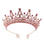 Gold Tiara, Pink Diamond Queen Tiara with Comb, Princess Headband for Girls Wedding Birthday Party Prom Quinceanera Masquerade Christmas