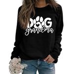 Women Sweatshirt Dog Grandma Long Sleeve Crew Neck Cute Paw Graphic Tops Loose Casual Shirts Pullovers Blouse Dog Lovers Gift, Black, Medium