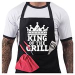 BBQ Aprons for Men, Funny Cooking BBQ Apron in 100% Cotton, Adjustable with 2 Pockets, Birthday, Christmas, Cooking Gifts for dad, chef, husband, him - King of the Grill - Black