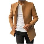 Mens Wool Blend Notched Lapel Trench Coat Slim Fit Single Breasted Pea Coat Mid Long Winter Business Overcoat(Khaki,Medium)