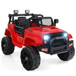 GYMAX Kids Ride on Car, 12V Battery Powered Car with Remote Control, MP3, USB/Aux Port, Lights, Music, Horn, Spring Suspension, Safety Belt&Slow Start, Children Electric Truck for 3 Years Old +(Red)