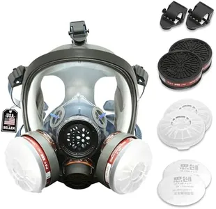 Full Face Organic Vapor Respirator - Protective Eye & Nose Shield with Anti-Fog Heavy Duty Lens & Adjustable - Chemical, & Particulate Respirator. Includes 2 Filter Cartridges - Industrial Grade