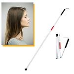 Aluminium Alloy Folding Blind Walking Stick Night Reflective Walking Crutch for Vision Impaired Disabled Elderly Portable Anti-slip Guide Cane Adjustable Mobility Walker Assist Stick with Wrist Strap