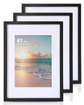 Cispree A3 Photo Frame-3 Pack, A3 Wooden Picture Frames with Mount for A4 Print for Wall, with Acrylic Clear Glass, Fit Large Poster/Documents Frame for Family/Christmas (29.7x42 cm)-Black