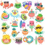 10 Sheets Summer Glitter Fruit Party Temporary Tattoos for Kids, Cartoon Fruits Ocean Pattern Watermelon Pineapple Flamingos Tattoos Sticker, Waterproof Body Stickers Favors for Makeup