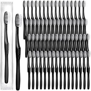 Tessco 500 Pcs Disposable Toothbrushes Individually Wrapped Soft Bristle Tooth Brush Set Travel Toothbrushes Bulk for Adults Oral Hygiene Dental Care Camping Guestroom Hotel(Black)