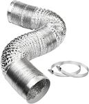 Yiju 4 Inch 16FT Tumble Dryer Vent Hose, 100mm Ducting Flexible Aluminum Air Duct Tube for Clothes Dryer, Extractor Fan, Grow Room, with 2 Hose Clamps